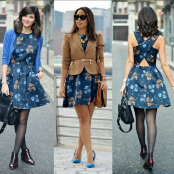 Zara Criss Cross Back Blue Floral Dress.  SZ M - Picture 2 of 5